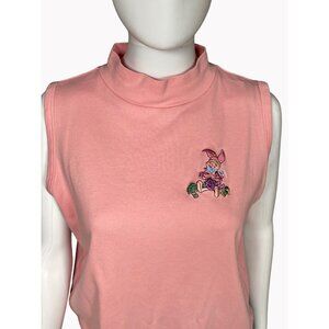 Piglet Embroidered Medium Pink Sleeveless Mock Neck Top Vintage